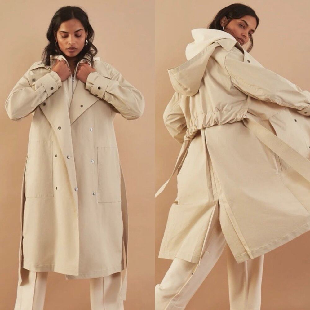 Aday Beige Sesame Belted Hooded Double Breasted Legacy Trench Coat Larget